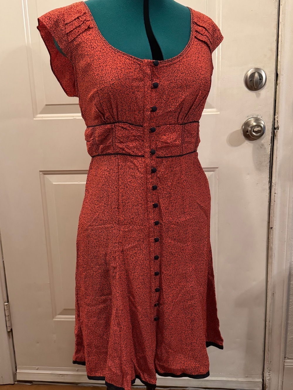 Anthropologie Maeve Red Button-Front Midi Dress Very Feminine